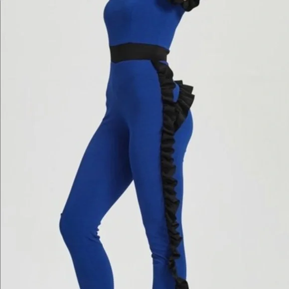 NWT Royal Blue Ruffled Jumpsuit - Picture 3 of 4